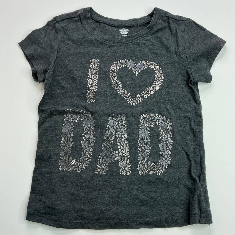 Old Navy Gray I Heart Dad T-Shirt Kids 5T Floral Silver Foil Graphic Tee